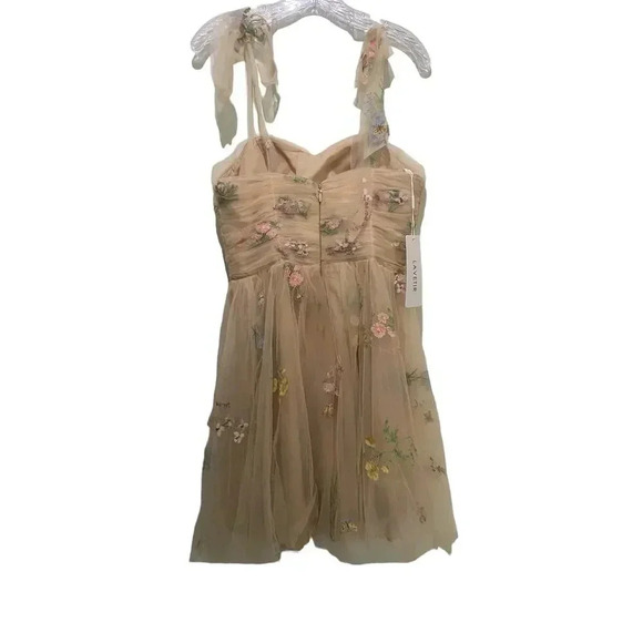 Lavetir Yellow Sleeveless Floral Embroidered Tulle Mini Dress forget me not - Picture 3 of 12